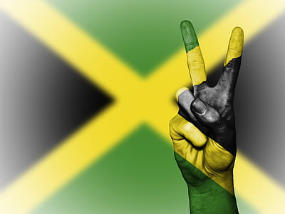 Jamaica, fred, hånd, nasjon, bakgrunn, banner, farger