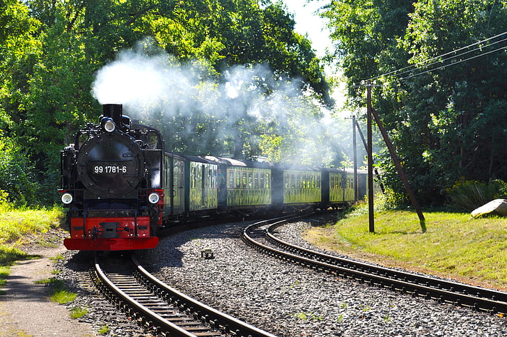 locomotive à vapeur, Rasender roland, Rügen, chemin de fer, vapeur