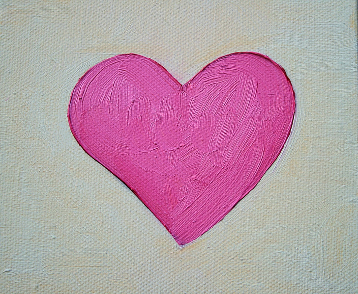 jantung, merah muda, dicat, minyak, kanvas, Cinta, Valentine