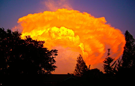 clouds, fire, sunset, sky, heaven, at dusk, cloudy