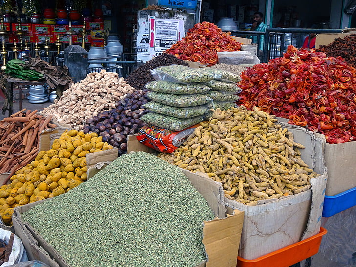 krydder, markedet, Kardemomme, ingefær, chili, kanel, Spice market