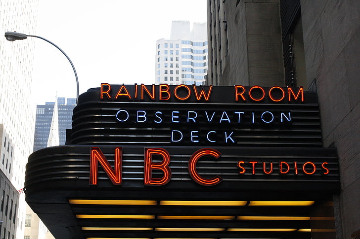 szivárvány szoba, NYC, NBC, Studios, fedélzeti megfigyelési, jel, város