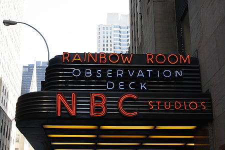 szivárvány szoba, NYC, NBC, Studios, fedélzeti megfigyelési, jel, város