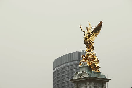 london, england, sculpture, golden, gold, angel, office building