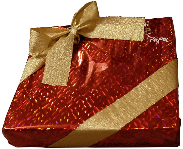 gave, sløyfe, emballasje, rød, pakket, Christmas, gull