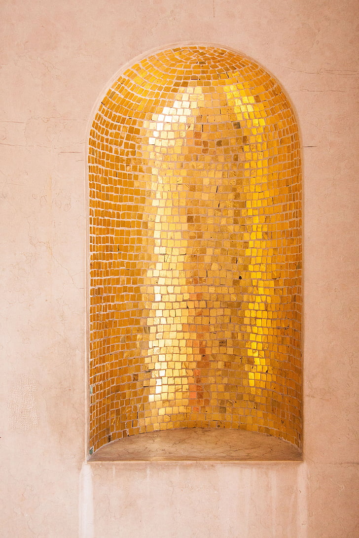 mosaico, ouro, nicho, nicho de parede