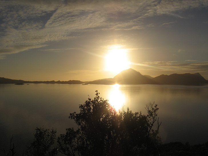 vidurnakčio Saulė, saulėtekio, Saulėlydis, vandens, Norvegija, jūra