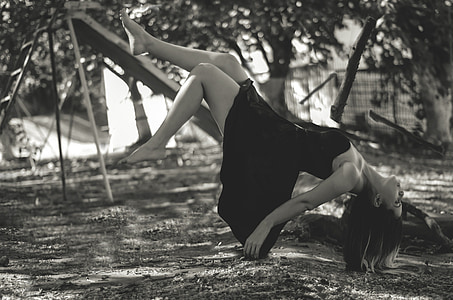 kvinnor, levitation, i luften, faller ner, flyg, fotografering, modell