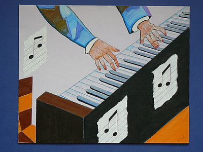 fem sanser, ta, hender, piano, nøkler