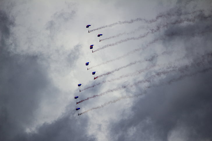 parachuting, parachute, skydiving, air, show, paratrooper, sky diving