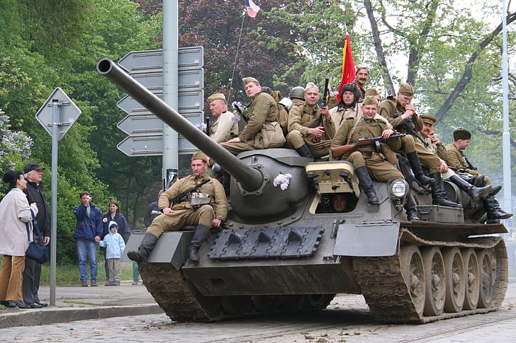 tank, frigjøringen av Praha, showet, soldater, tanker, militærparade, historie