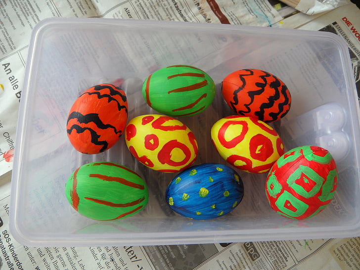 æg, påskeæg, malet, farverige, forår, påske, påskeæg