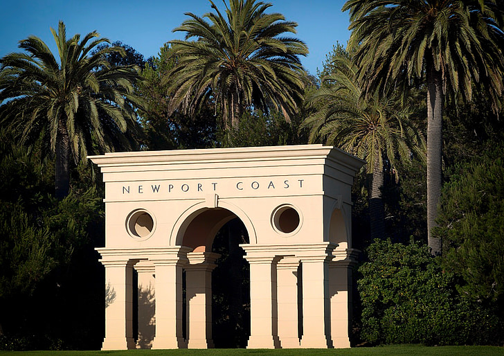 Newport beach, Califórnia, Memorial, arco, Marco, palmas das mãos, palmeiras