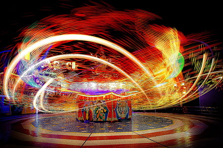 fair, fairground, carousel, light traces, folk festival, year market, pleasure