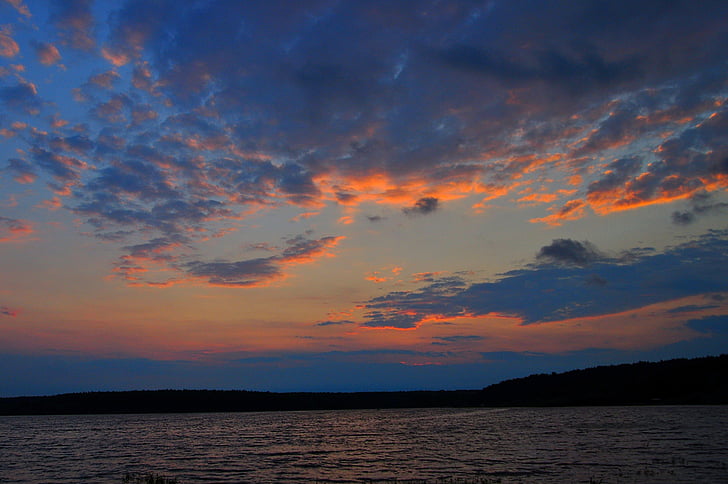 twilight, lake, water, sunset
