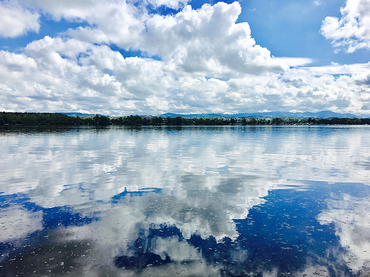 lake, zurich, canton, switzerland, clouds, sky, white