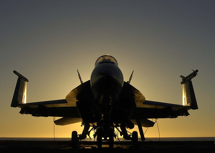 katonai jet, naplemente, sziluettjét, repülőgép, f-18, Super hornet, sík