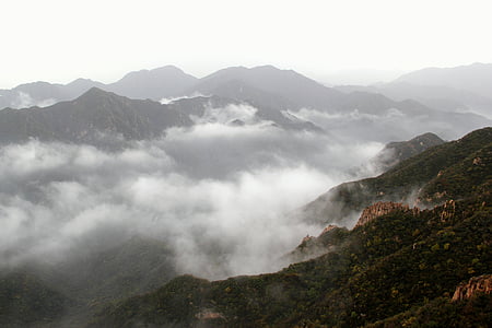 clouds, foggy, forest, landscape, mist, misty, mountains