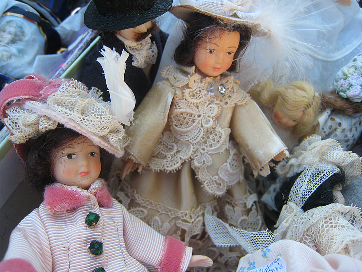 antiguo, basura, Antiguedades, muñecas, mercado de antigüedades, juguetes