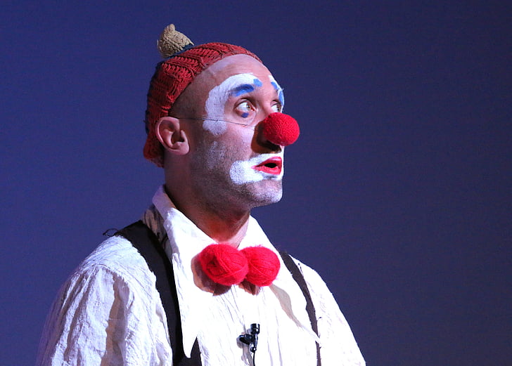 клоун, цирк, місце:, весело, сміх, костюм, ніс