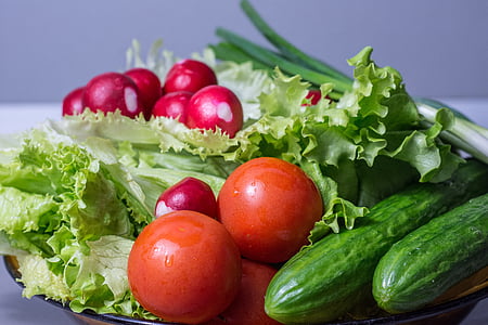 salad, segar, sayuran, tomat, hijau, Makanan, sehat