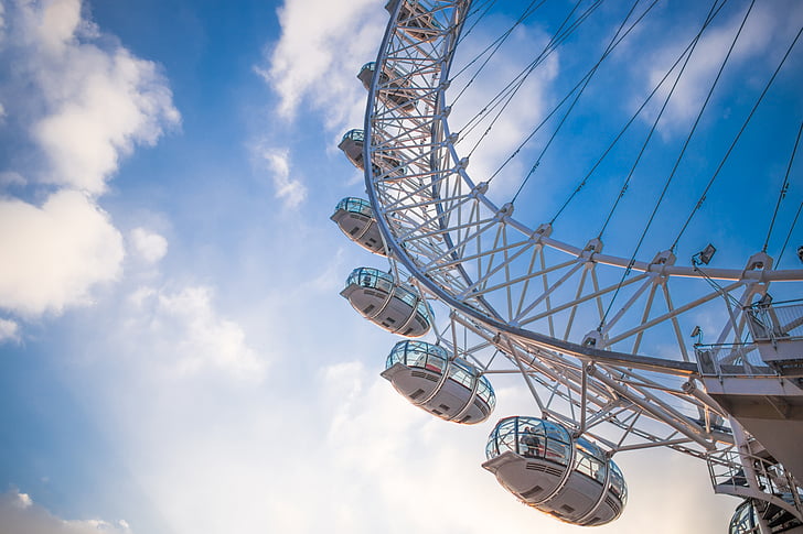 sininen taivas, pilvet, Englanti, Maailmanpyörä, Iso-Britannia, Lontoo, London Eye-maailmanpyörä