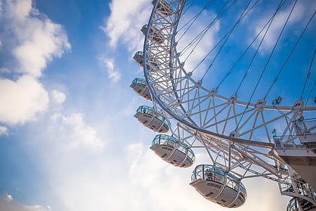 blue sky, clouds, england, giant wheel, great britain, london, london eye