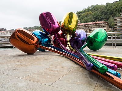 Bilbao, Guggenheim, Museu, escultura, arte-final, metal, brilhante