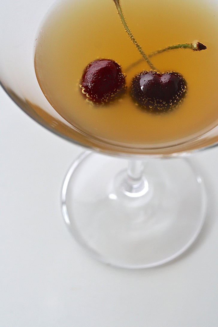 cherry, drink, martini, cocktail, bubbles, martini glass, red