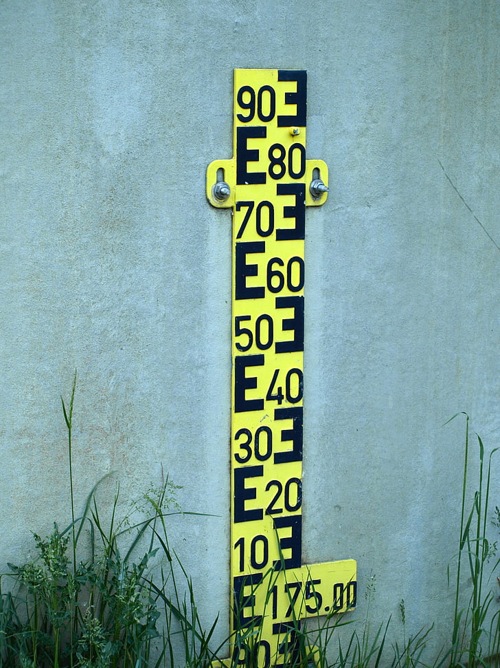 water gauge, measure, water height, pay, scale, sign