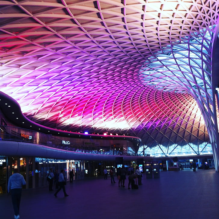 Londyn, Stacja, światło, różowy, Wielka Brytania, Miasto, Architektura