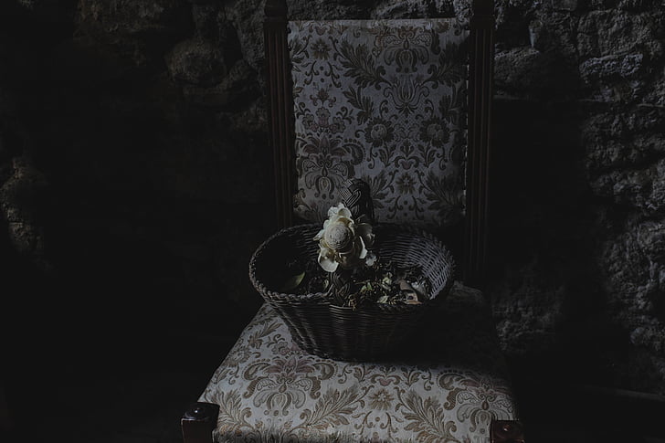 brow, wicker, basket, brown, floral, chair, dark