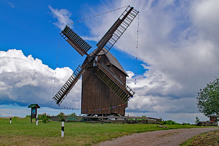 moinho de post, Zwochau, Saxônia, Alemanha, moinho de vento, moinho, moinho do pórtico