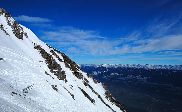 Innsbruck, hory, sníh, Panorama, krajina, modrá bílá, obloha
