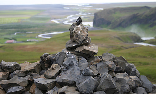 Cairn, Islande, Islandiešu, ainava, akmens, kaudze, steks