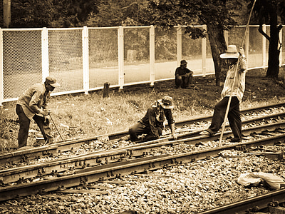 Bkk, Thaïlande, chemin de fer, travailleur, train, homme, couleur nostalgique
