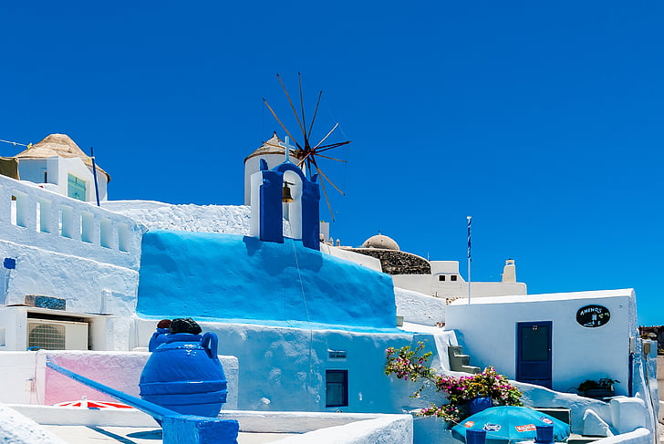 Grècia, Santorini, el sol, vacances, núvols, cel, paisatge