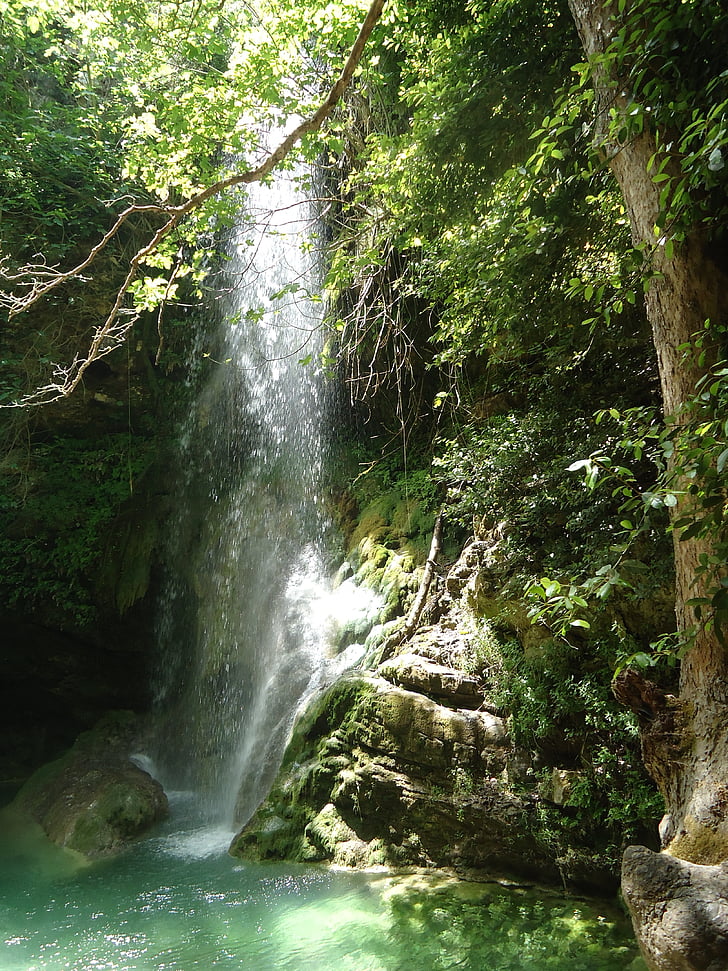 Cachoeira, selvagem, verde, natureza, exóticas, Kythira, Grécia