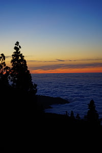 matahari terbenam, Pijaran ekor, langit, awan, Selva marine, Tenerife, Kepulauan Canary