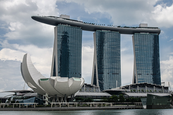 Marina bay Sandsin, Singapore, Maamerkki, Skyline, Hotel, vesi, arkkitehtuuri