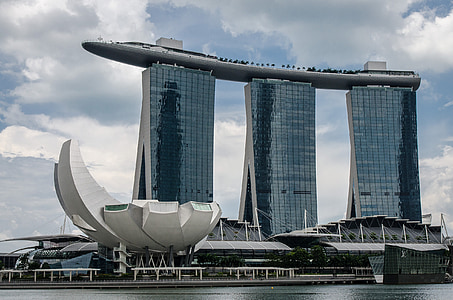 Marina bay Sandsin, Singapore, Maamerkki, Skyline, Hotel, vesi, arkkitehtuuri