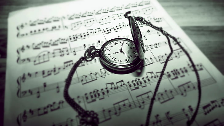 music sheet, note, pocket watch, antique