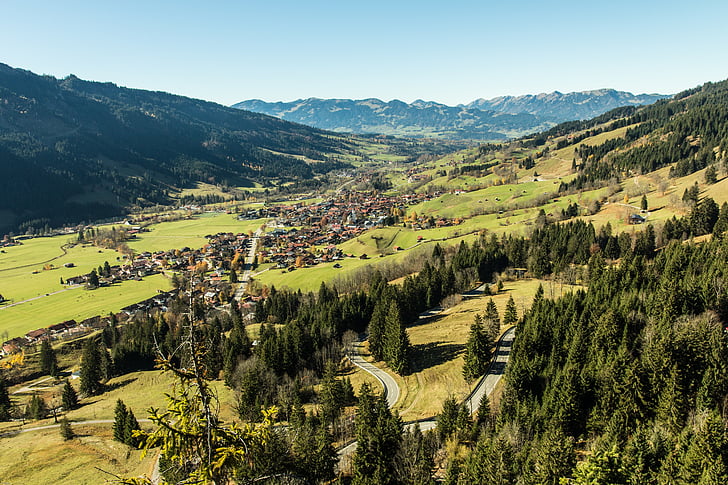 Ostrachtal, Bad hindelang, Allgäu, lugar, aldea, montañas, complejo