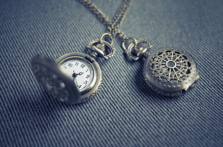 medaillon, hanger, ketting, horloge, tijd