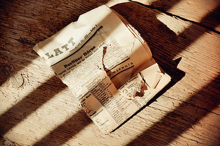 újság, napilap, Abendblatt, betűtípus, régi script, fa padló, antik