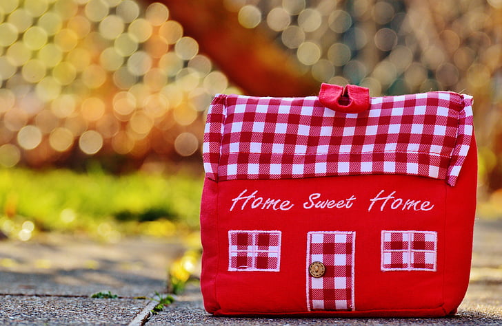 hjem, Hjemme, stof, dekoration, doorstop, rød, Home sweet home