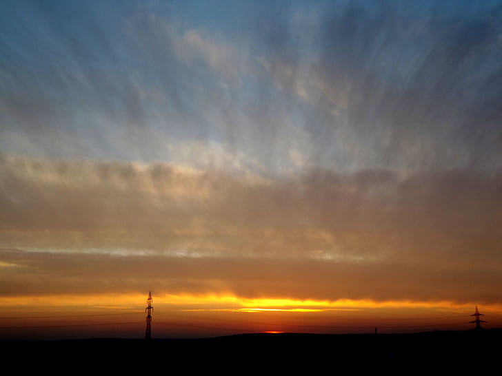 posta de sol, cel, núvol, sol, a la nit