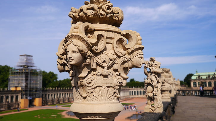 Dresden, Zwinger, statue de, restaurée, architecture, sculpture, célèbre place