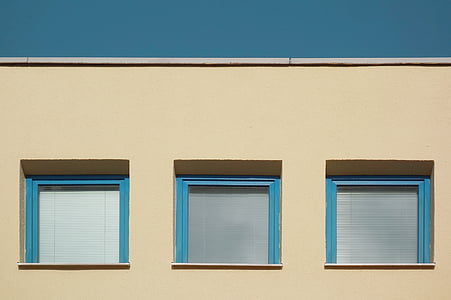 three, square, concrete, windows, house, color, facade