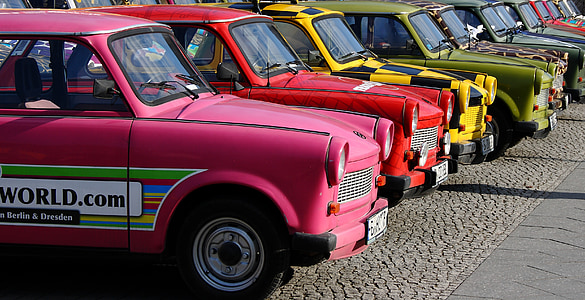 Berlīne, trabant, Trabi, automašīnas, Vācija, krāsas, sauszemes transportlīdzekļu